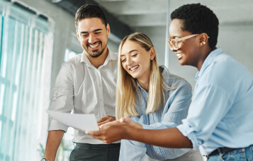 team brainstorming with energy and smiles